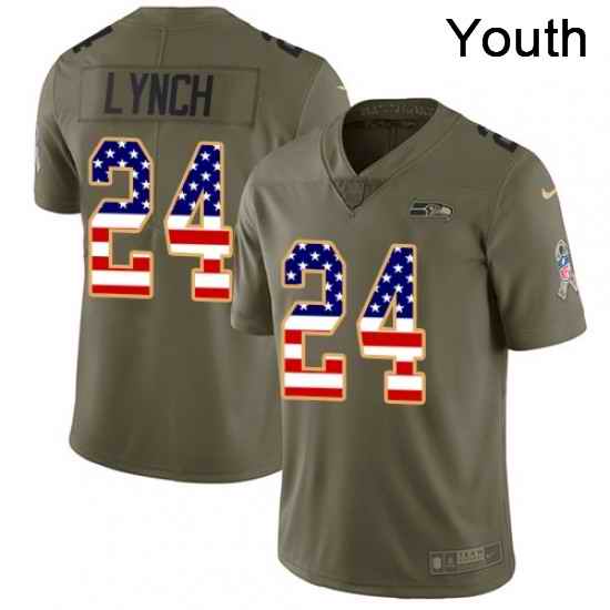 Youth Nike Seattle Seahawks 24 Marshawn Lynch Limited OliveUSA Flag 2017 Salute to Service NFL Jersey